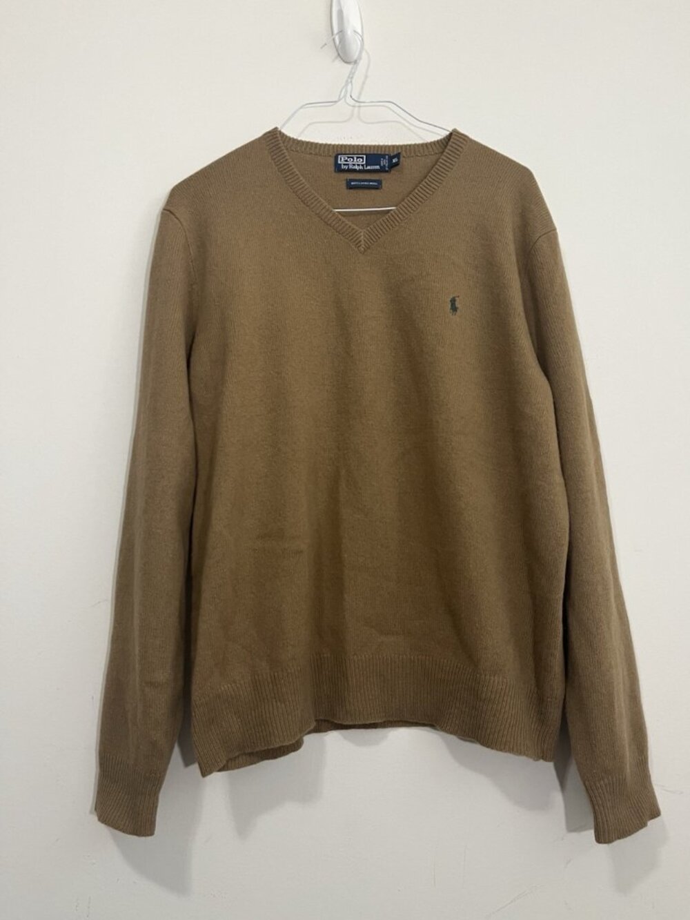 Vtg Polo Ralph Lauren Mens XL 100% Lambswool V-neck Sweater Pony Brown Preppy